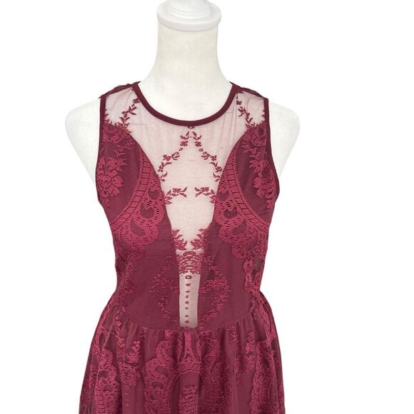 For Love & Lemons Red Lulu Lace Sheer A-Line Mini Dress Size S - Picture 4 of 13